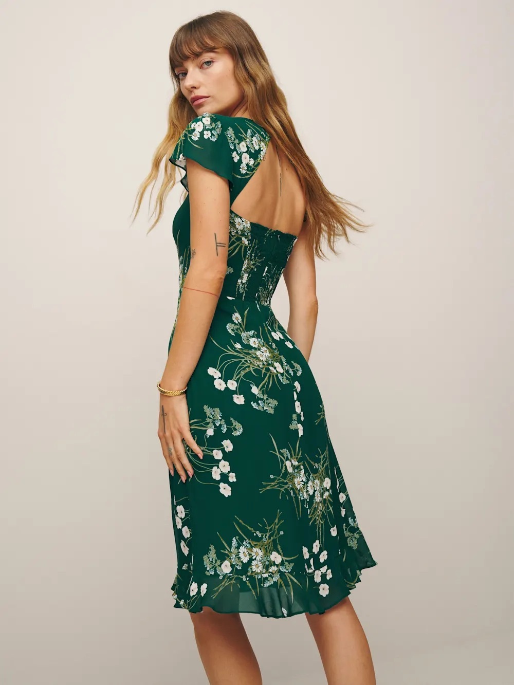 Reformation Rosi Emerald Green Floral Square-Neck Midi Dress - Picture 5 of 5